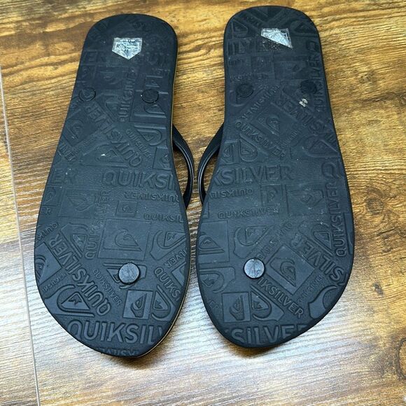 Quiksilver Flip Flops Mens 10/11 Black White Sandals - Picture 5 of 6